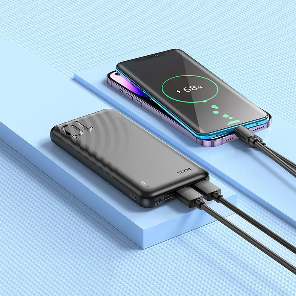 Bateria Externa HOCO J123, 10000mAh, 10W, 2 x USB-A, Preta