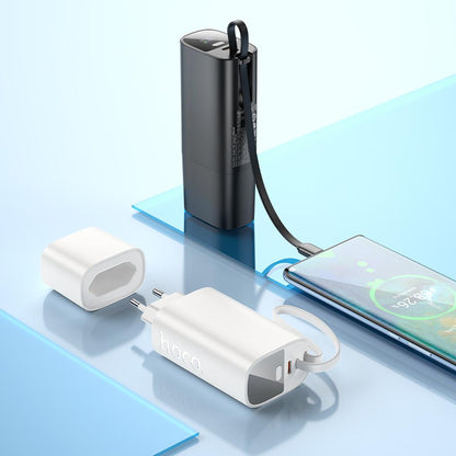 Bateria Externa HOCO J148 2 em 1, 5000 mAh, 20 W, PD, 2 x USB-C, Preta