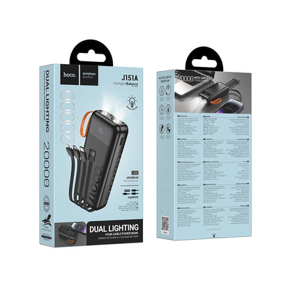 HOCO J151A External Battery, 20000mAh, 10W, 1 x Lightning - 1 x microUSB - 1 x USB-A - 1 x USB-C, Black