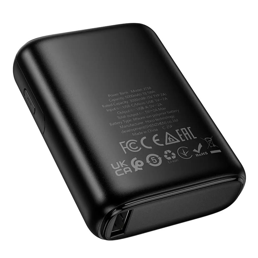 Bateria Externa HOCO J158, 5000mAh, 10W, 1 x USB-A, Preta