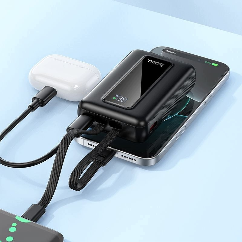 Bateria Externa HOCO J162, 10000mAh, 22.5W, QC + PD, 1 x Lightning - 1 x USB-A - 2 x USB-C, Preta