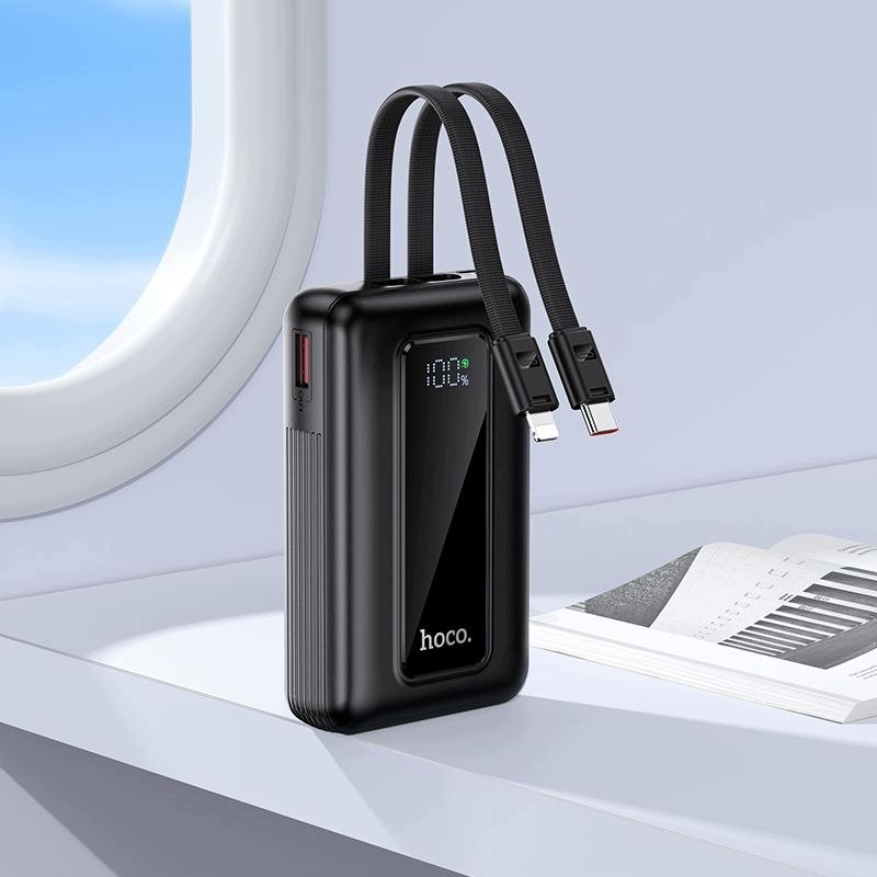 Bateria Externa HOCO J162, 10000mAh, 22.5W, QC + PD, 1 x Lightning - 1 x USB-A - 2 x USB-C, Preta