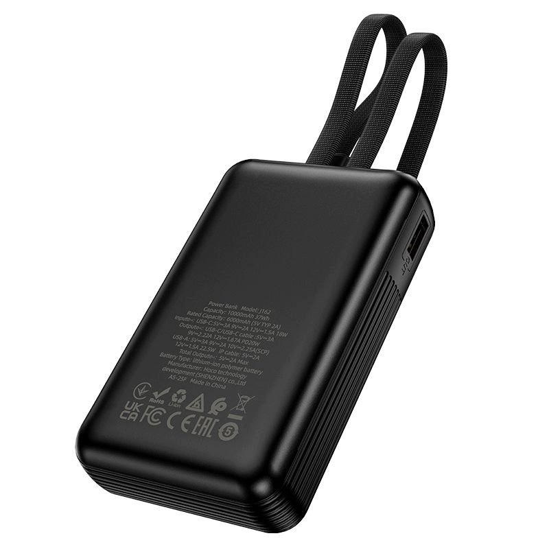 Bateria Externa HOCO J162, 10000mAh, 22.5W, QC + PD, 1 x Lightning - 1 x USB-A - 2 x USB-C, Preta