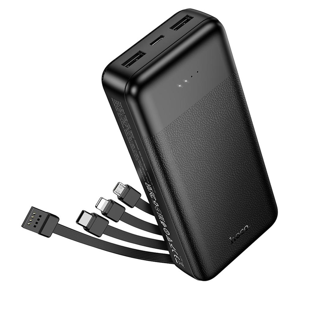 Bateria Externa HOCO J163A, 20000 mAh, 10 W, 1 x Lightning - 1 x microUSB - 1 x USB-C - 2 x USB-A, Preta