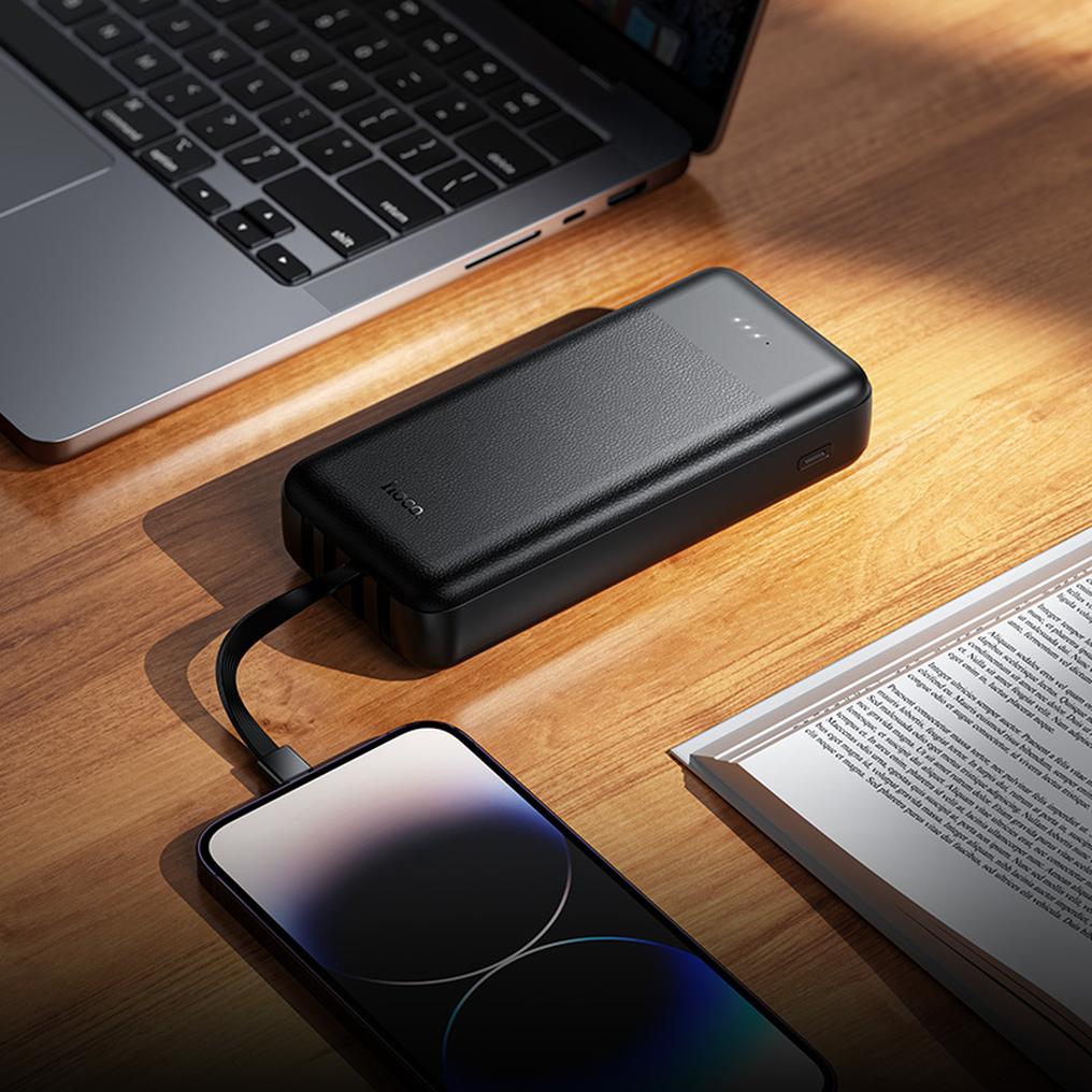 Bateria Externa HOCO J163A, 20000 mAh, 10 W, 1 x Lightning - 1 x microUSB - 1 x USB-C - 2 x USB-A, Preta