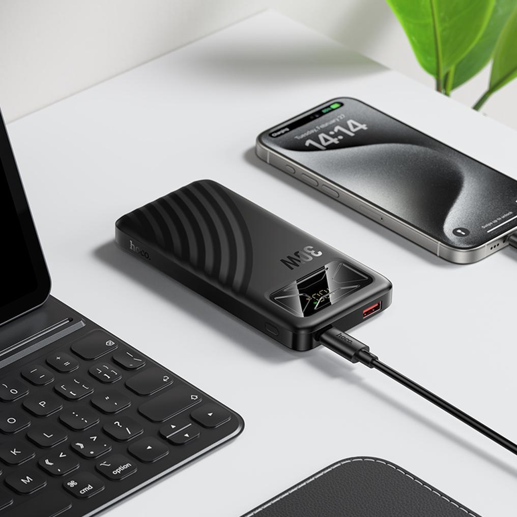 Bateria Externa HOCO Q42, 10000mAh, 30W, QC + PD, 1 x USB-A - 1 x USB-C, Preta