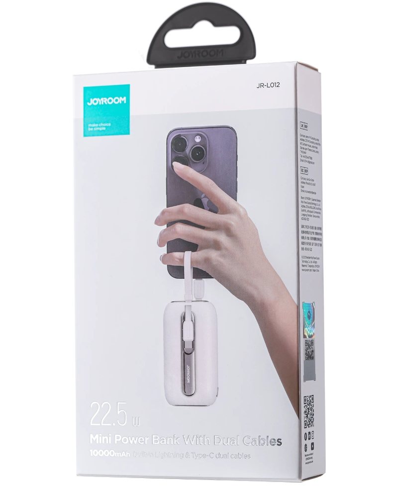 Joyroom Colorful Series JR-L012 External Battery, 10000mAh, 22.5W, QC + PD, 1 x Lightning - 2 x USB-C, White