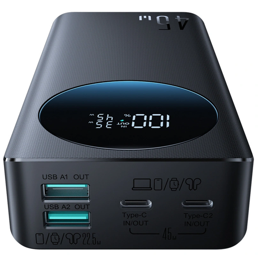Bateria Externa Joyroom JR-PBF02 Pro, 20000mAh, 45W, QC + PD, 2 x USB-A - 2 x USB-C, Preta