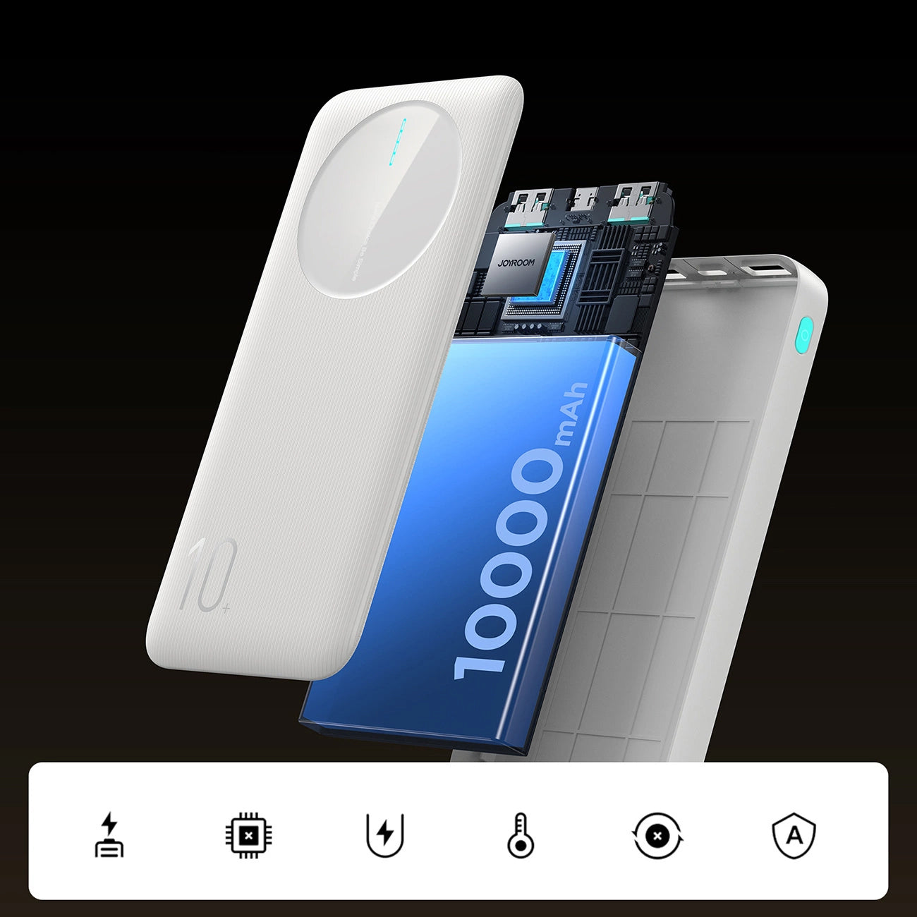 Bateria Externa Joyroom JR-PBF12, 10000mAh, 12W, 1 x USB-C - 2 x USB-A, Branca