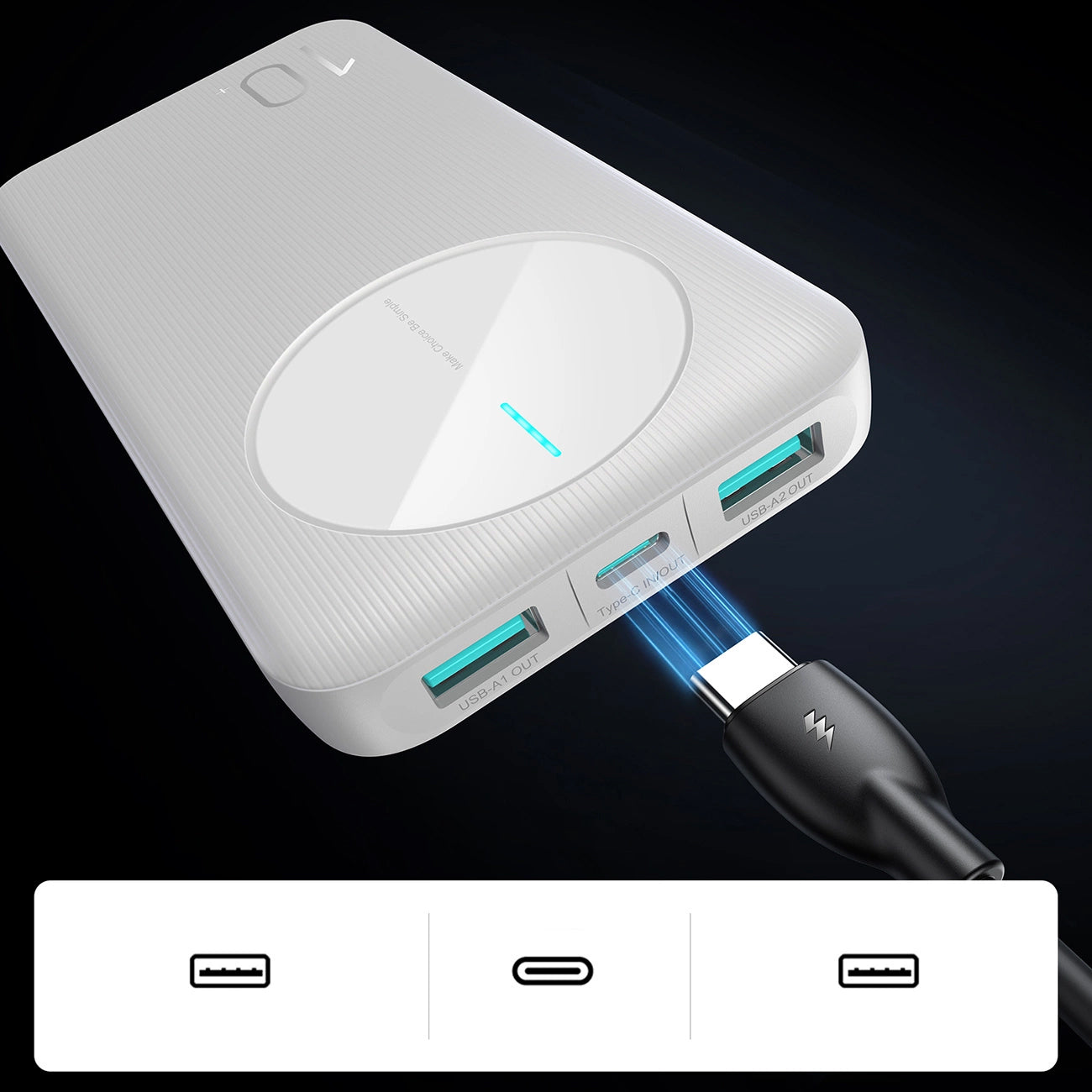 Bateria Externa Joyroom JR-PBF12, 10000mAh, 12W, 1 x USB-C - 2 x USB-A, Branca