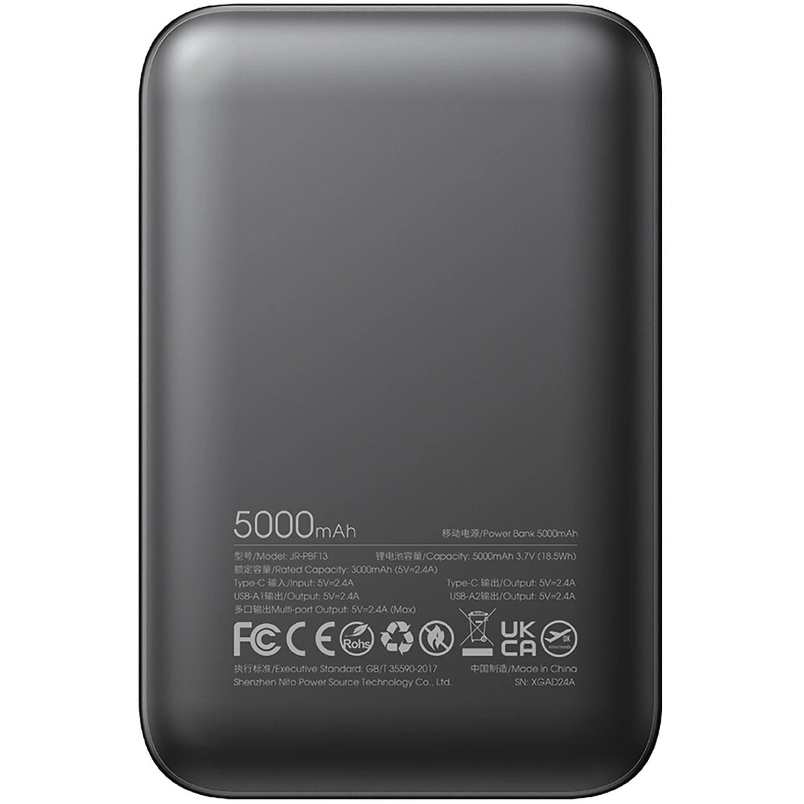 Bateria Externa Joyroom JR-PBF13, 5000mAh, 12W, 1 x USB-C - 2 x USB-A, Preta