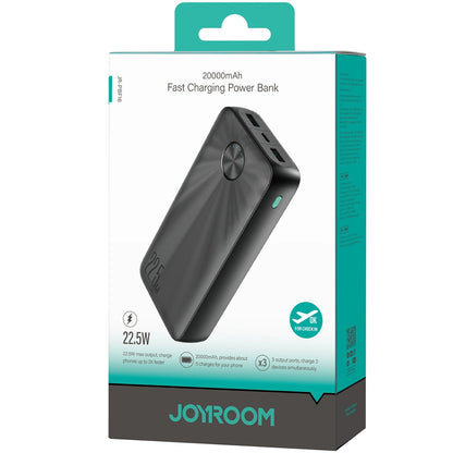 Bateria externa Joyroom JR-PBF16, 20000mAh, 22,5W, QC + PD, 1 x USB-C - 2 x USB-A, preto 