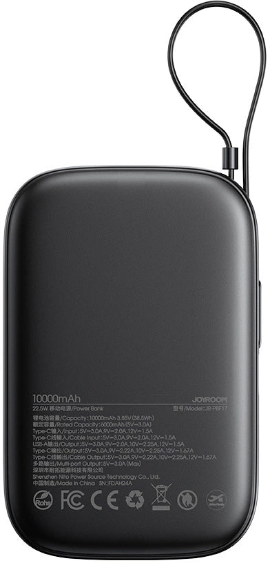 Bateria Externa Joyroom JR-PBF17, 10000mAh, 22.5W, QC + PD, 1 x USB-A - 2 x USB-C, Preta