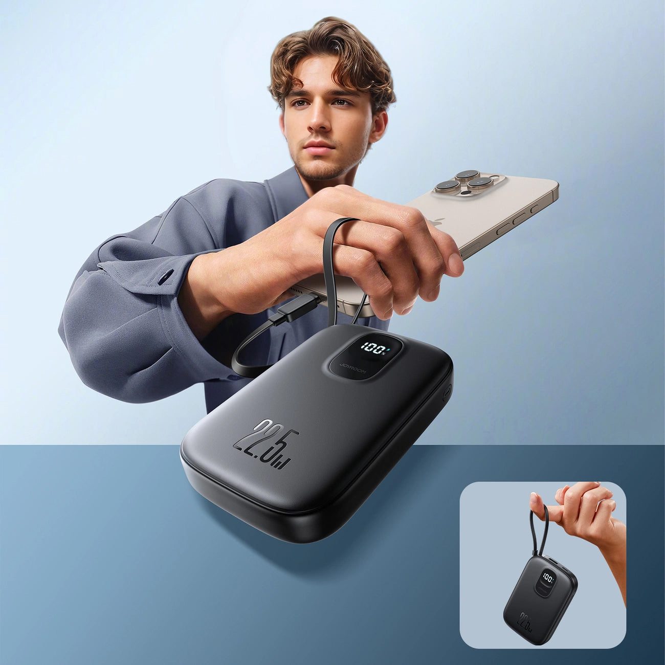 Bateria Externa Joyroom JR-PBF17, 10000mAh, 22.5W, QC + PD, 1 x USB-A - 2 x USB-C, Preta