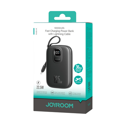 Bateria Externa Joyroom JR-PBF18, 10000mAh, 22.5W, QC + PD, 1 x Lightning - 1 x USB-A - 1 x USB-C, Preta