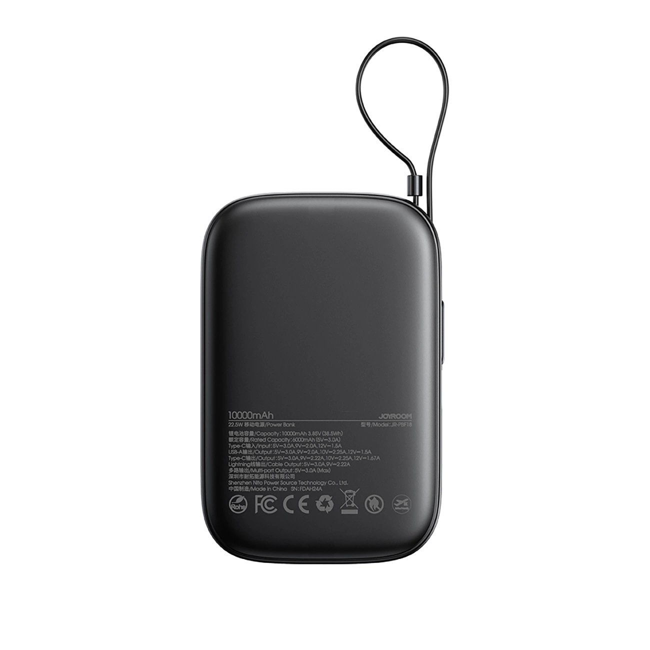 Bateria Externa Joyroom JR-PBF18, 10000mAh, 22.5W, QC + PD, 1 x Lightning - 1 x USB-A - 1 x USB-C, Preta