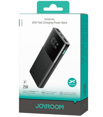 Joyroom JR-PBF20 External Battery, 10000mAh, 25W, QC + PD, 1 x USB-C - 2 x USB-A, Black