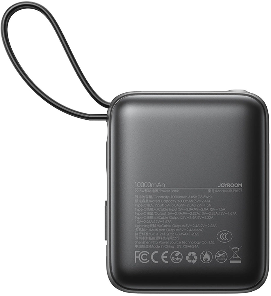Bateria Externa Joyroom JR-PBF27, 10000mAh, 22.5W, QC + PD, 1 x Lightning - 2 x USB-C, Preta