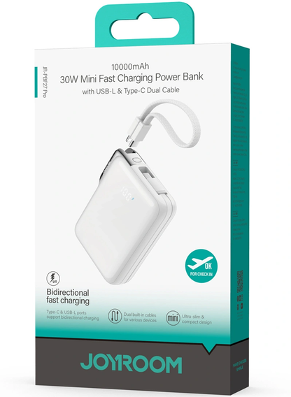 Bateria Externa Joyroom JR-PBF27 Pro, 10000mAh, 30W, QC + PD, 1 x Lightning - 2 x USB-C, Branca
