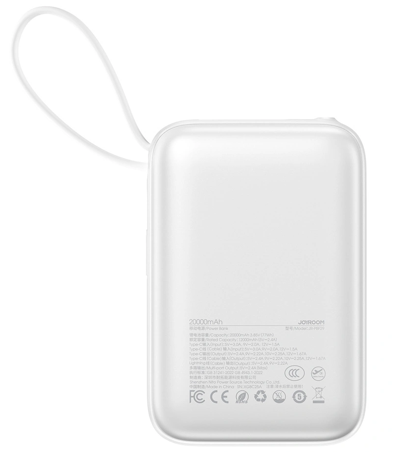 Bateria Externa Joyroom JR-PBF29, 20000mAh, 22.5W, QC + PD, 1 x Lightning - 2 x USB-C, Branca