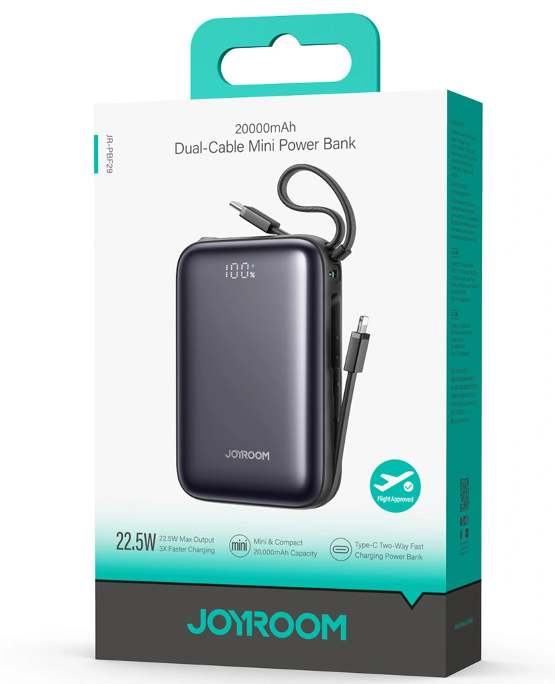Bateria Externa Joyroom JR-PBF29, 20000mAh, 22.5W, QC + PD, 1 x Lightning - 2 x USB-C, Preta