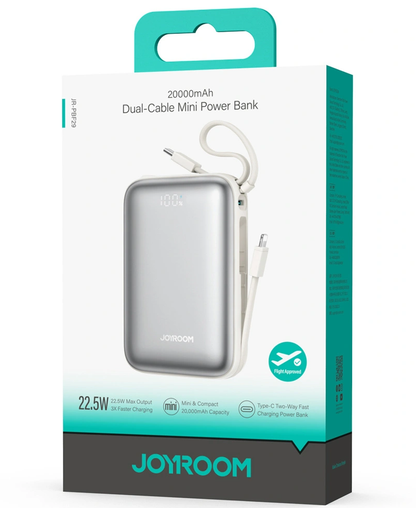 Bateria Externa Joyroom JR-PBF29, 20000mAh, 22.5W, QC + PD, 1 x Lightning - 2 x USB-C, Branca