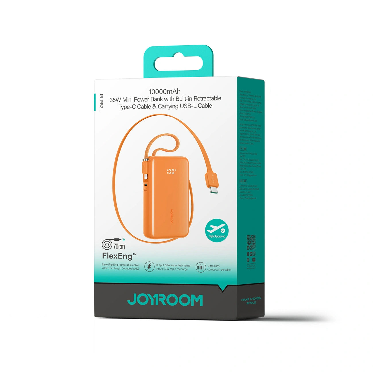 Bateria Externa Joyroom JR-PR2L, 10000mAh, 35W, QC + PD, 1 x Lightning - 2 x USB-C, Laranja