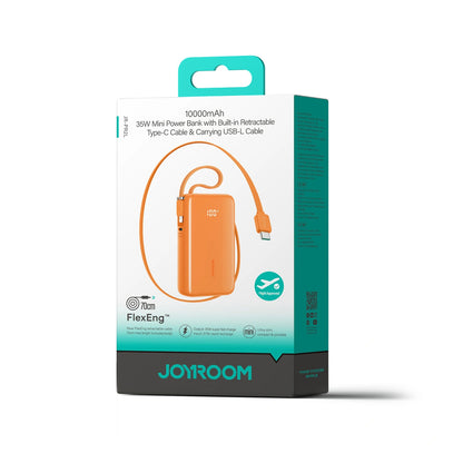 Bateria Externa Joyroom JR-PR2L, 10000mAh, 35W, QC + PD, 1 x Lightning - 2 x USB-C, Laranja