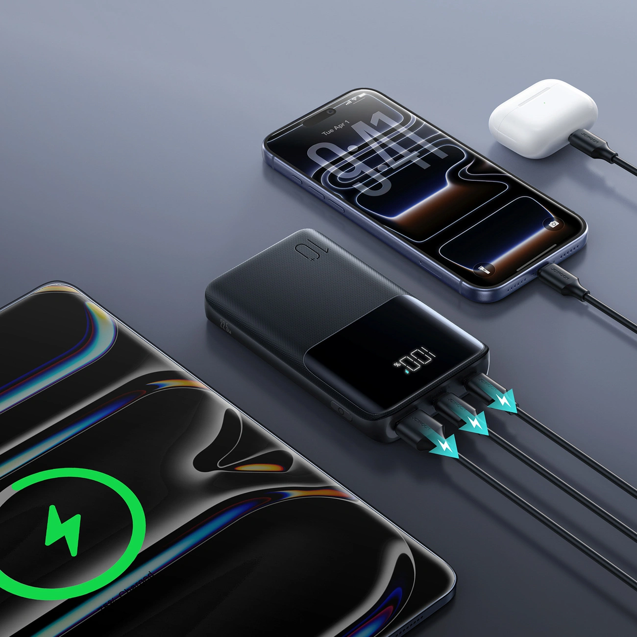 Bateria Externa Joyroom JR-QP191, 10000mAh, 22.5W, QC + PD, 1 x USB-A - 2 x USB-C, Preta
