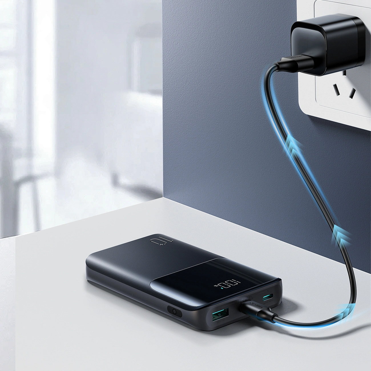 Bateria Externa Joyroom JR-QP191, 10000mAh, 22.5W, QC + PD, 1 x USB-A - 2 x USB-C, Preta