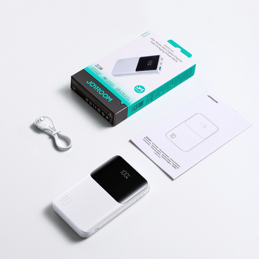 Bateria Externa Joyroom JR-QP191, 10000mAh, 22.5W, QC + PD, 1 x USB-A - 2 x USB-C, Branca