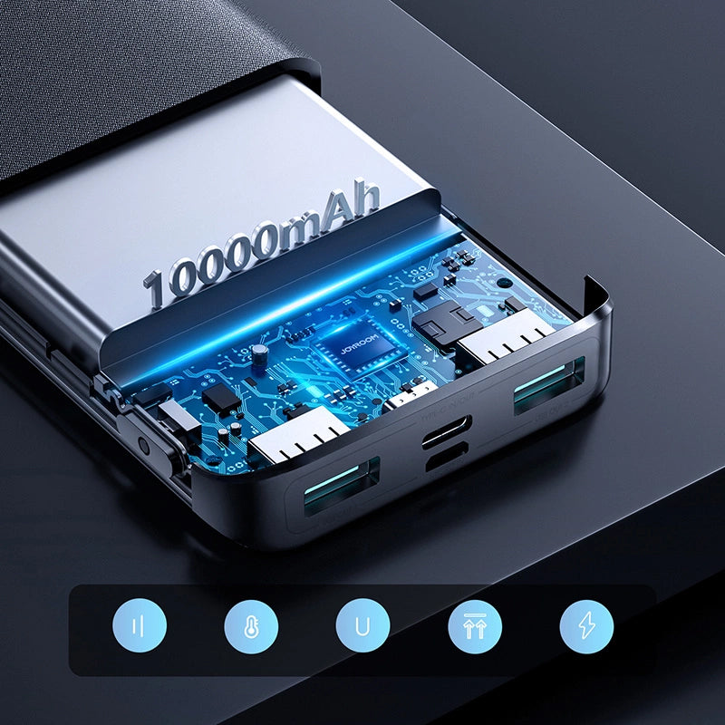 Bateria Externa Joyroom JR-QP191, 10000mAh, 22.5W, QC + PD, 1 x USB-C - 2 x USB-A, Preta