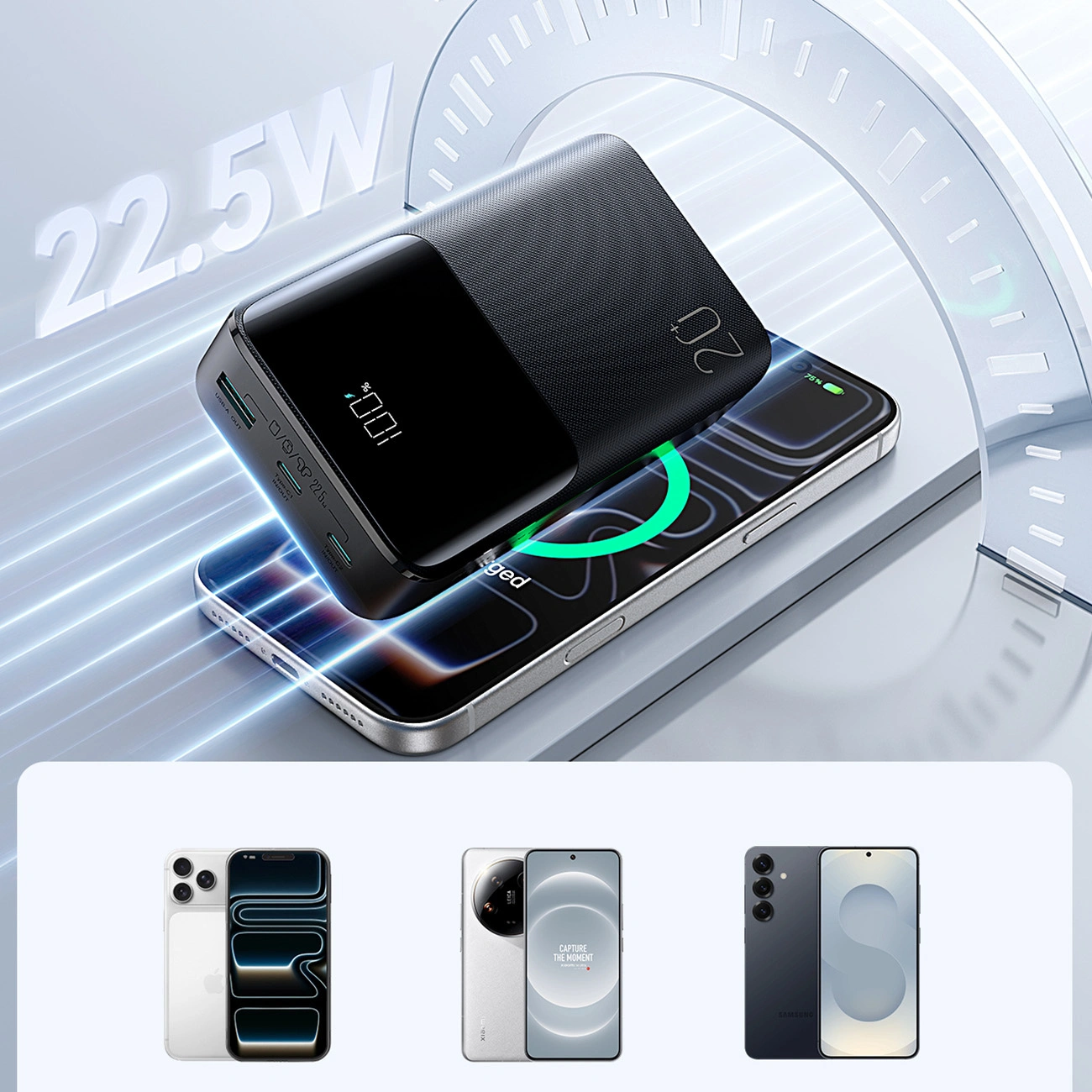 Bateria Externa Joyroom JR-QP192, 20000mAh, 22.5W, QC + PD, 1 x USB-A - 2 x USB-C, Preta