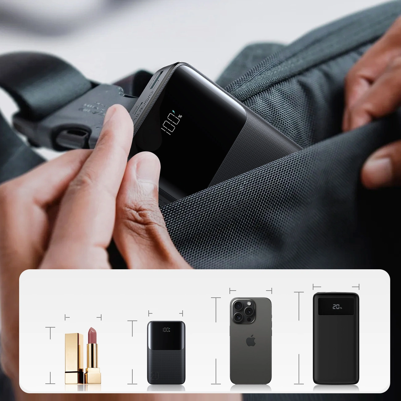 Bateria Externa Joyroom JR-QP192, 20000mAh, 22.5W, QC + PD, 1 x USB-A - 2 x USB-C, Preta