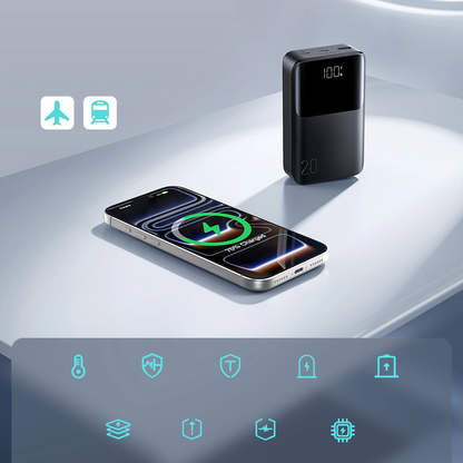 Bateria Externa Joyroom JR-QP192, 20000mAh, 22.5W, QC + PD, 1 x USB-A - 2 x USB-C, Preta