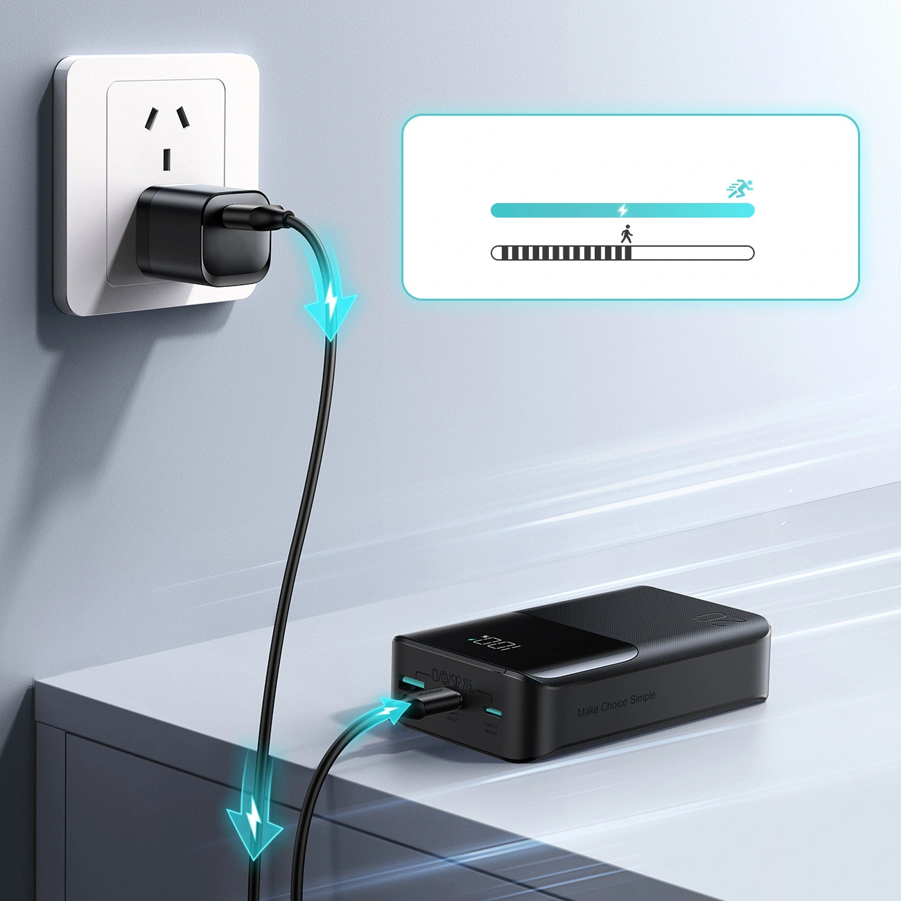 Bateria Externa Joyroom JR-QP192, 20000mAh, 22.5W, QC + PD, 1 x USB-A - 2 x USB-C, Preta