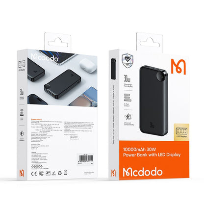 Bateria Externa McDodo MC-3850 Display, 10000mAh, 30W, QC + PD, 1 x USB-A - 2 x USB-C, Preta