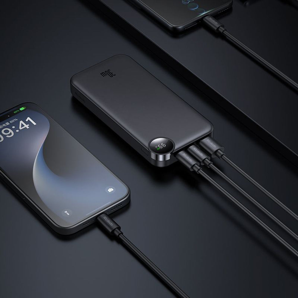 Bateria Externa McDodo MC-3850 Display, 10000mAh, 30W, QC + PD, 1 x USB-A - 2 x USB-C, Preta