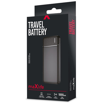 Bateria Externa MaXlife MXPB-01, 10000mAh, 12W, 2 x USB-A, Preta