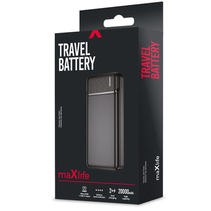 MaXlife MXPB-01 Bateria externa, 20000mAh, 12W, 2 x USB-A, preto