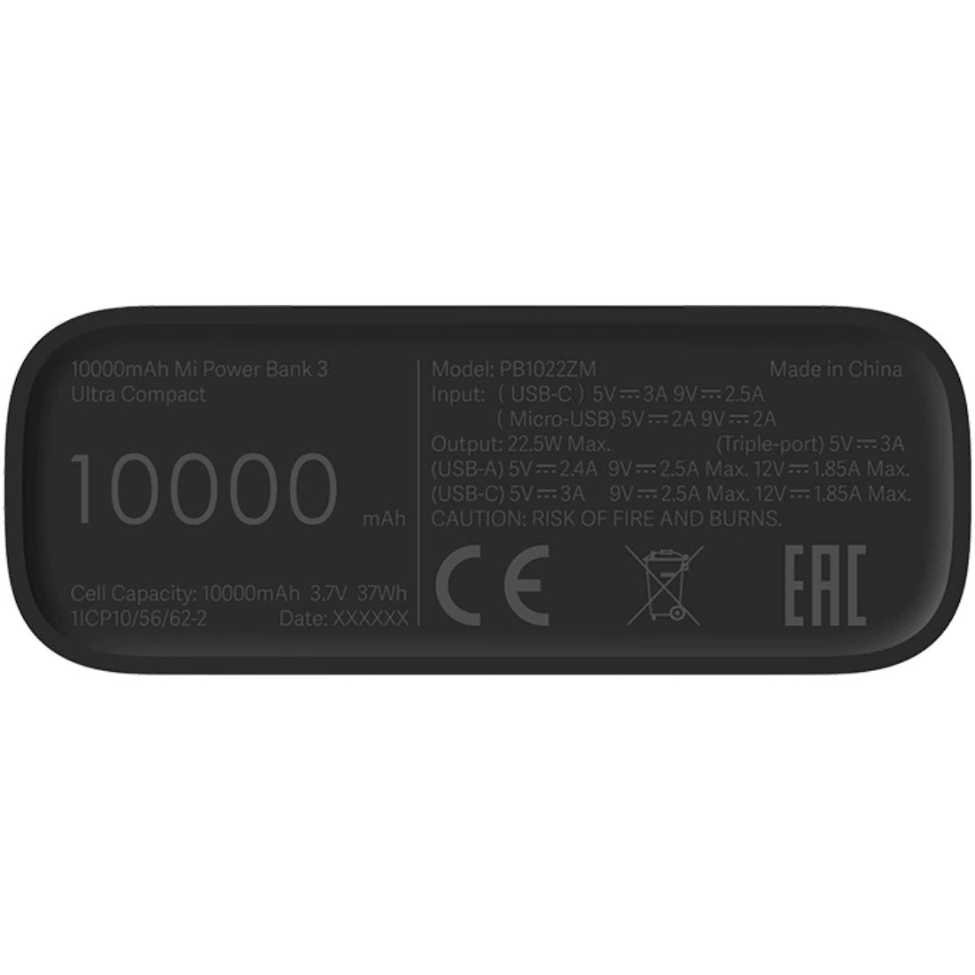 Xiaomi MI 3 Bateria externa ultra compacta, 10000mAh, 22,5W, QC + PD, 2 x USB-A - 1 x USB-C, preto BHR441212GL BHR4412GL