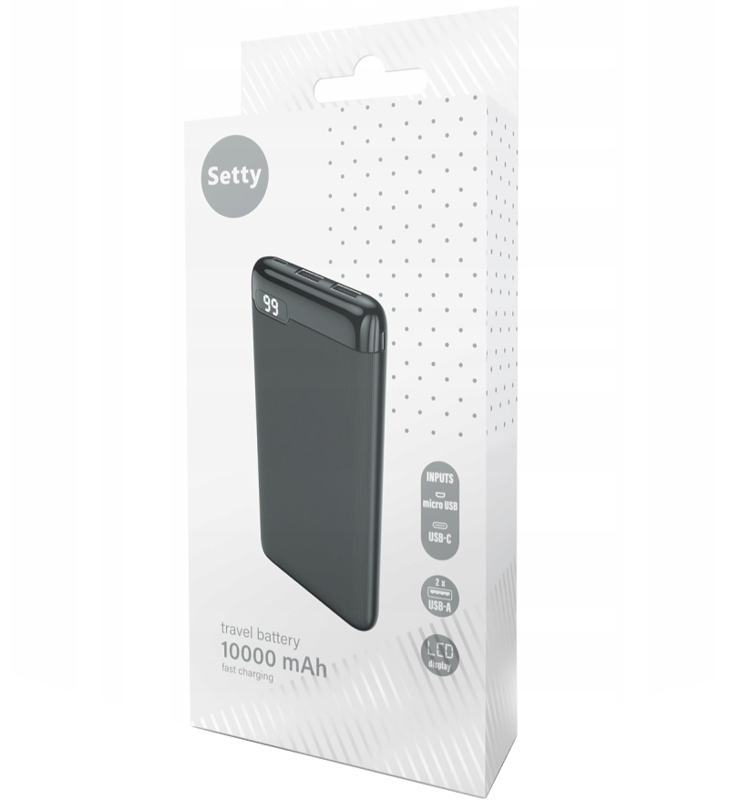 Bateria Externa Setty SPBL-10, 10000mAh, 10W, 2 x USB-A, Preta