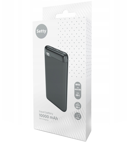 Bateria Externa Setty SPBL-10, 10000mAh, 10W, 2 x USB-A, Preta
