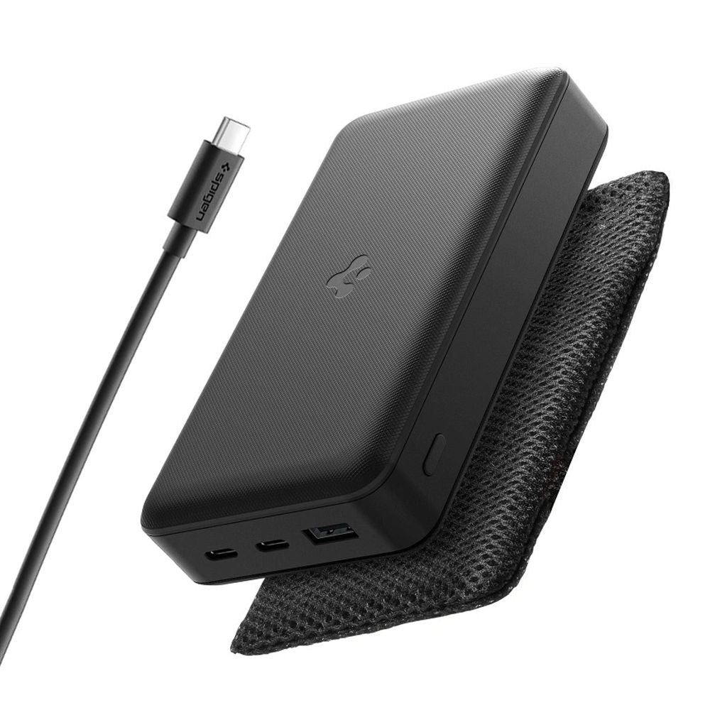 Bateria Externa Spigen, 20000mAh, 30W, QC + PD, 1 x USB-A - 2 x USB-C, Preta