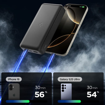 Bateria Externa Spigen, 20000mAh, 30W, QC + PD, 1 x USB-A - 2 x USB-C, Preta