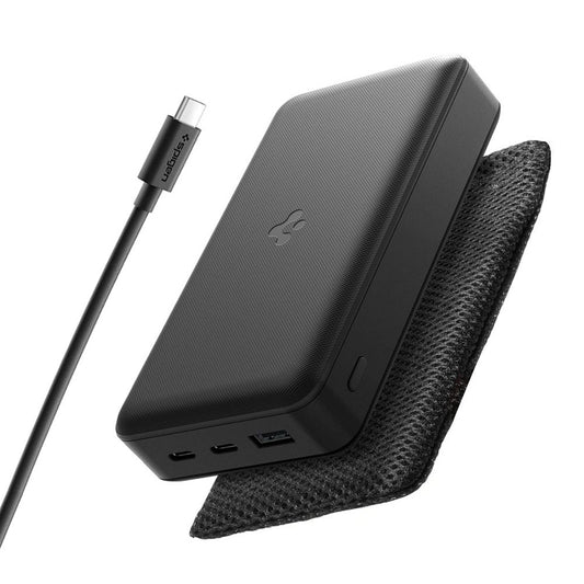 Bateria Externa Spigen, 30000mAh, 30W, QC + PD, 1 x USB-A - 2 x USB-C, Preta
