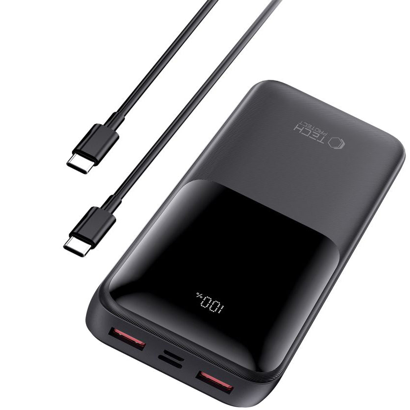 Bateria Externa Tech-Protect PB02, 20000mAh, 22.5W, QC + PD, 1 x USB-C - 2 x USB-A, Preta