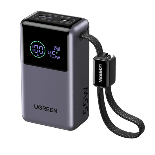 Bateria Externa UGREEN Nexode Pro PB727 (85301B), 10000mAh, 55W, QC + PD, 1 x USB-A - 2 x USB-C, Cinzento
