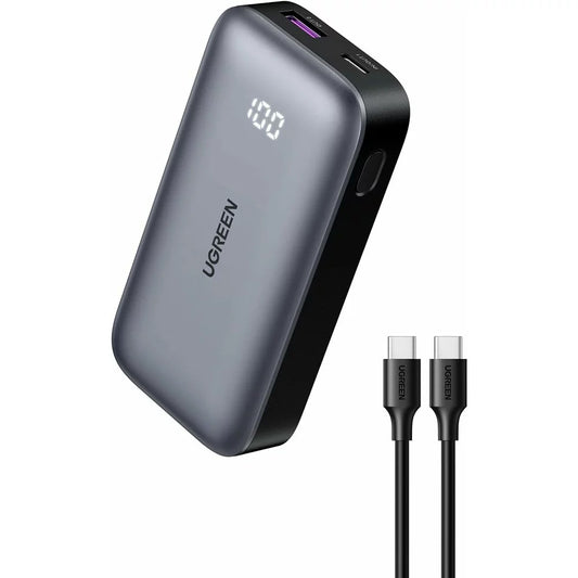 Bateria Externa UGREEN PB502, 10000mAh, 30W, QC + PD, 1 x USB-A - 1 x USB-C, Cinzento