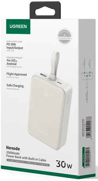 Bateria Externa UGREEN PB521, 20000mAh, 30W, QC + PD, 1 x USB-A - 2 x USB-C, Branca